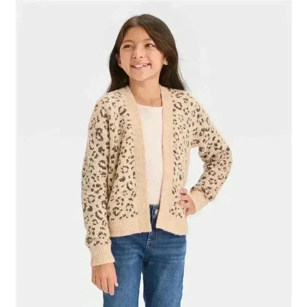 Cat & Jack Girls Leopard Print Open Front Cardigan, 3T